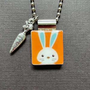 Easter Bunny Jewelry with carrot charm, Easter Gift, bunny necklace, bunny pendant, rabbit jewelry, easter jewelry