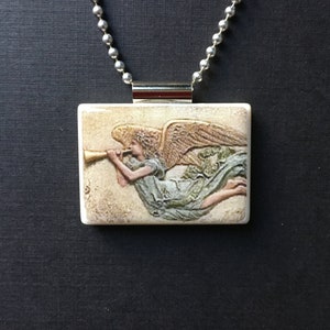 Handmade Angel Pendant on Mahjong Tile