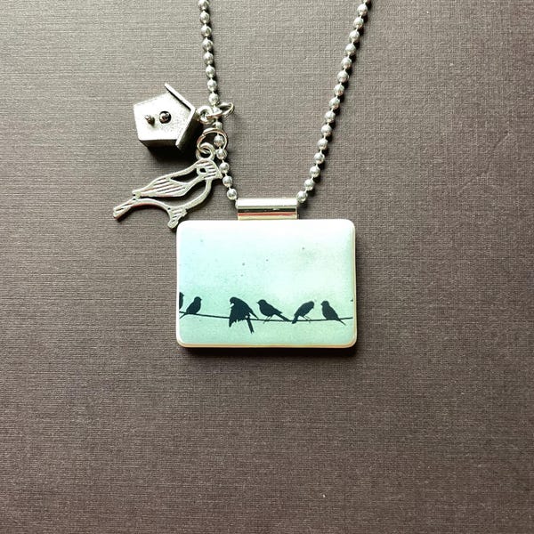 Birds on the Wire Handmade Mahjong Jewelry with Charms and Long Chain
