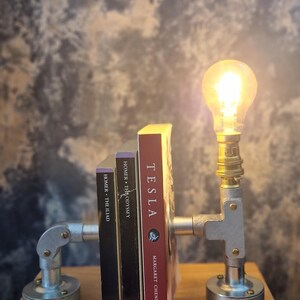 Unique Steampunk-Style Bookend Lamp