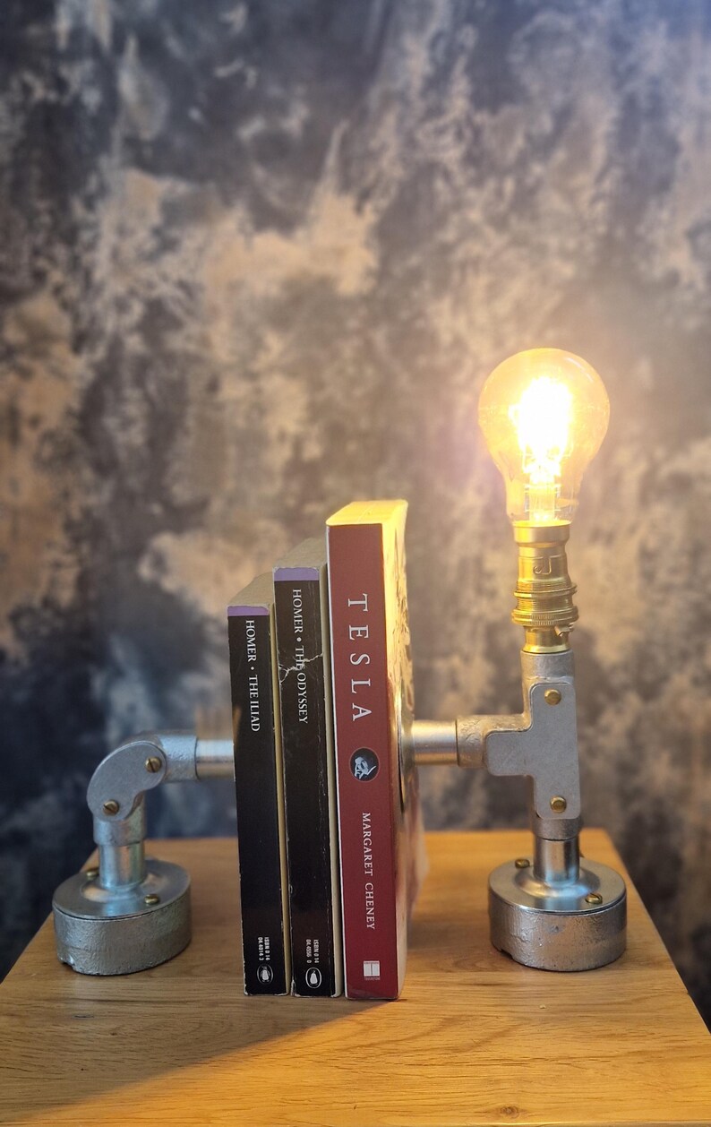 Unique Steampunk-Style Bookend Lamp