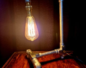 Industrial Desk Lamp | Steampunk Light Pipe Table Lamp | Heavy Steel Dark Academia Office Decor | Tall Studio Workspace Anchor SCL-04