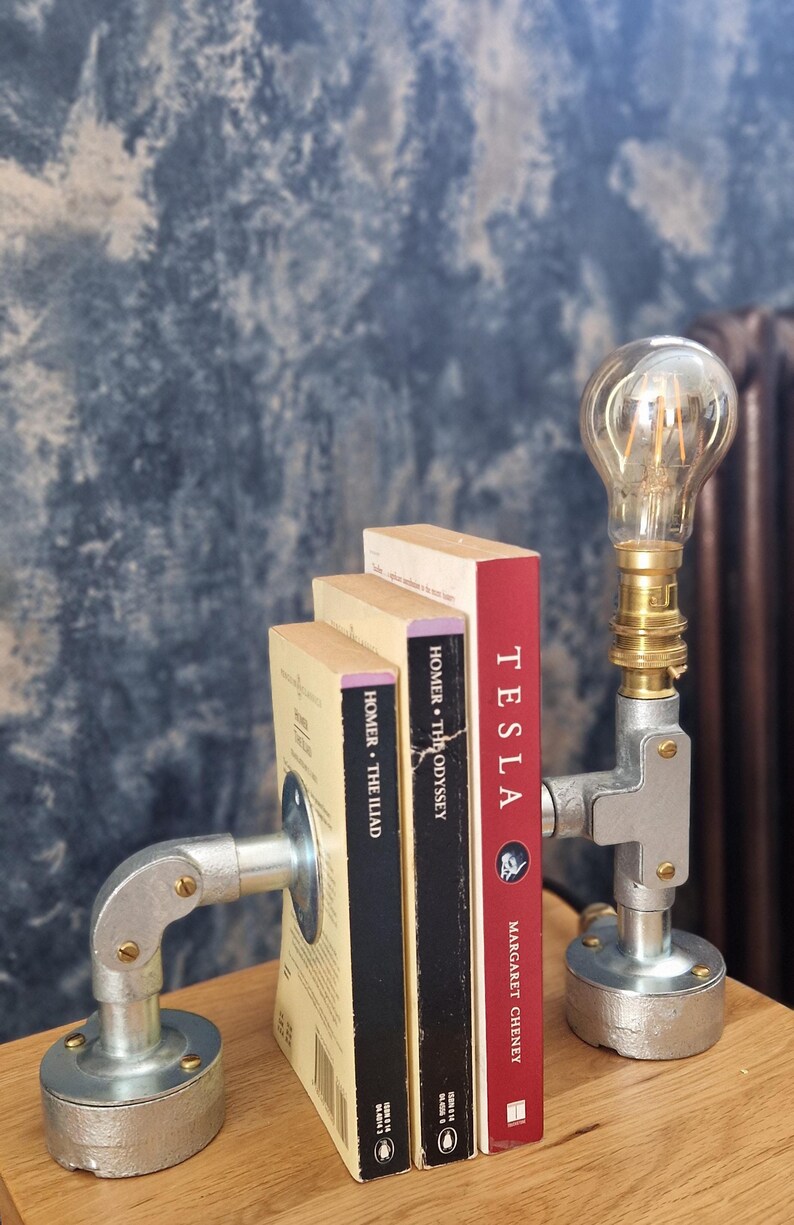 Unique Steampunk-Style Bookend Lamp