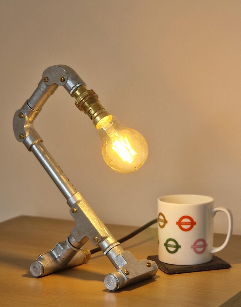 Handmade industrial lamp, perfect for modern home decor, featuring galvanized steel, brass. Steampunk decor style
