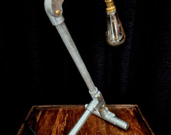 Industrial Desk Lamp | Steampunk Light Pipe Table Lamp | Heavy Steel Dark Academia Office Decor | Studio Workspace Accent SCL-02
