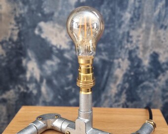 Industrial Desk Lamp | Steampunk Light Pipe Table Lamp | Heavy Steel Dark Academia Office Decor | Studio Workspace Accent SCL-07