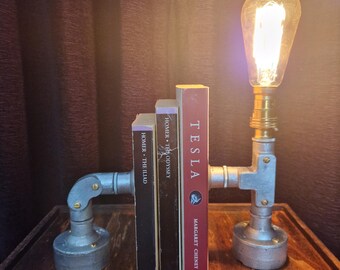 Industrial Desk Lamp | Metal Steampunk Light | Bookend Table Lamp | Dark Academia Office Accent BKE-02