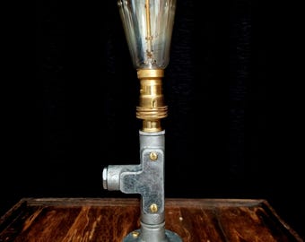 Industrial Desk Lamp | Steampunk Light Pipe Table Lamp | Compact Steel Dark Academia Office Decor | Studio Workspace Accent SCL-05