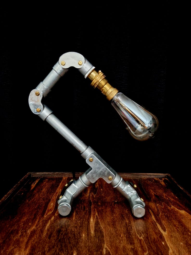 Handmade industrial lamp, perfect for modern home decor, featuring galvanized steel, brass. Steampunk decor style