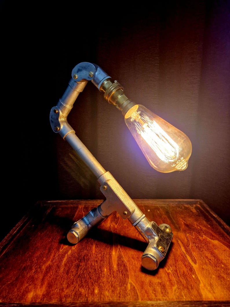 Handmade industrial lamp, perfect for modern home decor, featuring galvanized steel, brass. Steampunk decor style