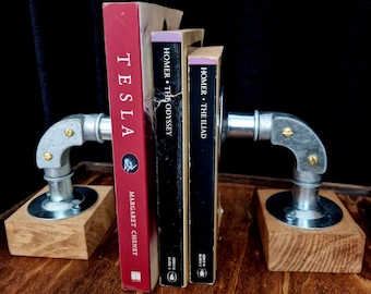Industrial Wood Bookend | Steampunk Book Ends | Desk Organiser | Dark Academia Decor | Office Accent |  Metal & Wood Book Holder