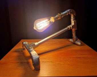Industrial Desk Lamp | Steampunk Light Pipe Table Lamp | Heavy Steel Dark Academia Office Decor | Long Studio Workspace Anchor SCL-08