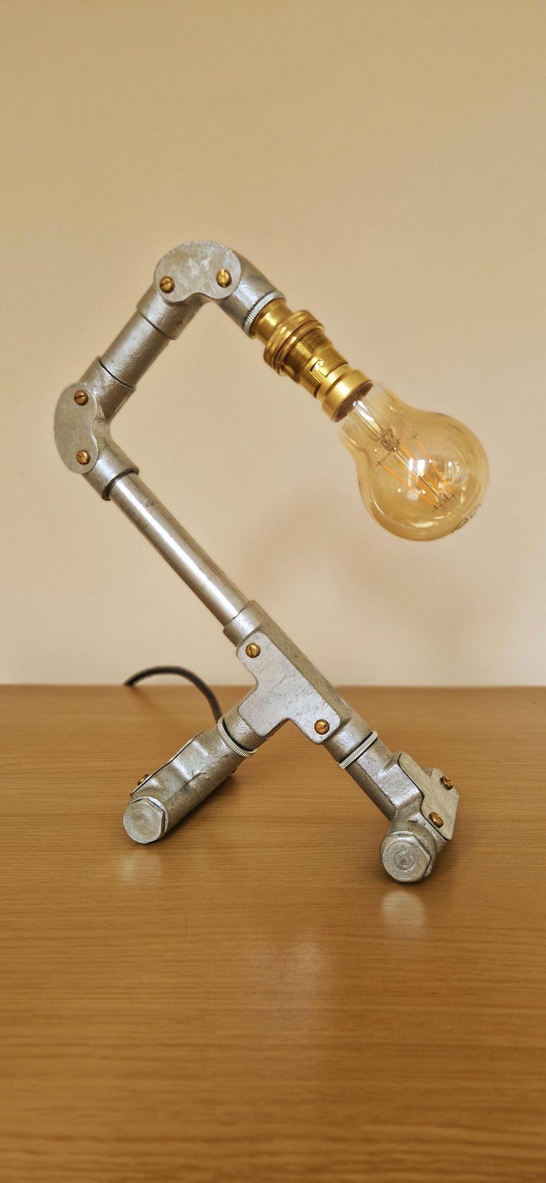 Handmade industrial lamp, perfect for modern home decor, featuring galvanized steel, brass. Steampunk decor style