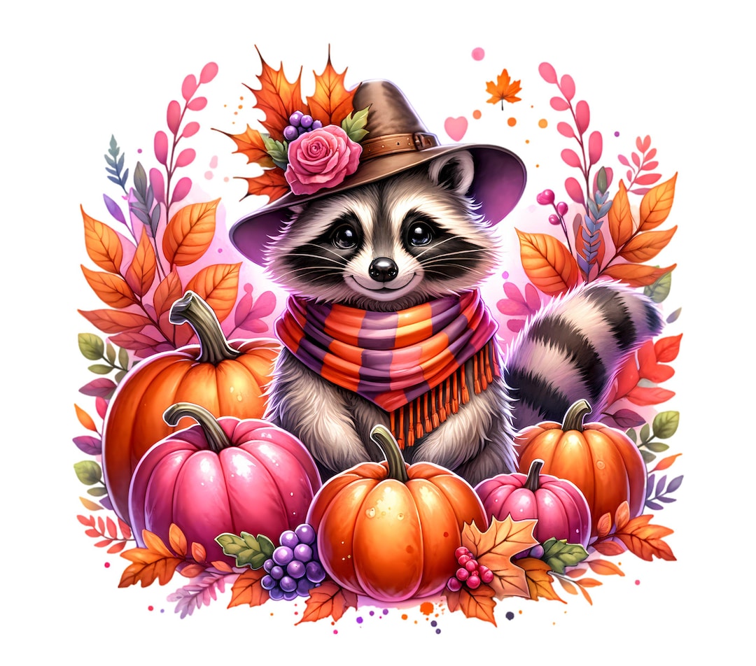Fall Racoon Decor Racoon T-shirt PNG, Autumn Fall Leaves Pumpkin PNG, Sublimation Design ...