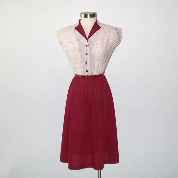 Vintage 70s Burgundy FALL STROLL Dress Size Small or Medium