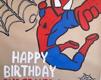 Hand-Painted Spiderman Birthday Banner - Superhero Theme 3x3FT