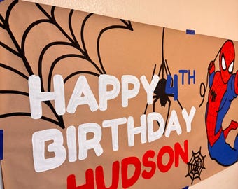 Hand Painted Spiderman Birthday Banner: Custom Party Decoration