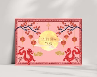 Happy Chinese New Year Printable Card | Chinese New Year Holiday Card | Lunar New Year