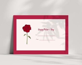 Mother's Day Card Printable | Canvas Rose Postcard Style Card |  Card for Mother's Day | Card for Moms Printable