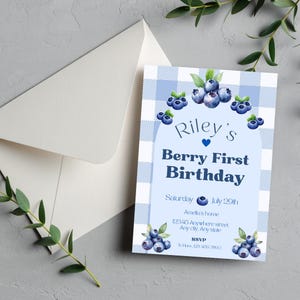 Blueberry Berry First Birthday Invitation, Berry First Birthday Blueberry Invite, Blueberry Birthday, Blueberry Card, 1st Birthday Invite