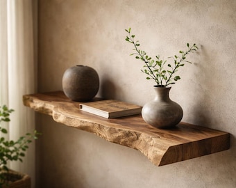 Rustic Oak Wood Wall Shelf – Handmade Natural Wooden Shelf | Kitchen, Office, Bathroom Decor | Vintage Wall Storage / Shelves / Oak Wood