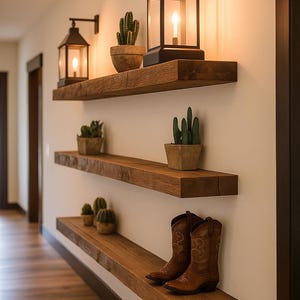 Rustic Wood Wall Shelf – Handmade Natural Wooden Shelf | Kitchen, Office, Bathroom Decor | Vintage Wall Storage / Shelves
