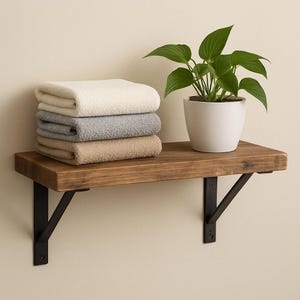 Rustic Wood Wall Shelf – Handmade Natural Wooden Shelf | Kitchen, Office, Bathroom Decor | Vintage Wall Storage / Shelves