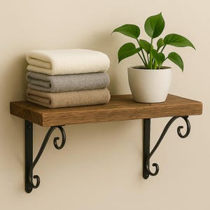 Rustic Wood Wall Shelf – Handmade Natural Wooden Shelf | Kitchen, Office, Bathroom Decor | Vintage Wall Storage / Shelves