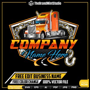 Towing Logo Design, Semi Truck Logo, Tow Car Logo, Towing Service Logo, Pickup Truck Logo, Tow Flatbed Truck Logo, Towing Chain & Hook Svg