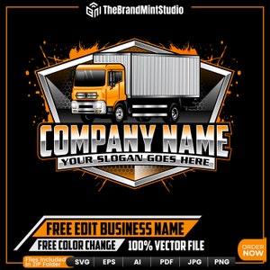 Trucking Delivery Cargo Logistics Shipping Shipment Box freight Container Lorry Trailer Truck Logo Design