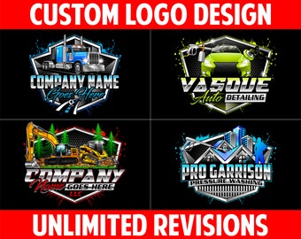 Custom Trucking Abschleppen Logistik Automobil Auto Detaillierung Reparatur Autowäsche Ausgrabung Power Druckwäsche Rasenpflege Business Logo Design
