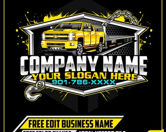 Chevy Silverado 2500 HD Pickup Truck with Flatbed Gooseneck Trailer Logo for your Trucking Transport Logistics Hauling Towing Truck Business