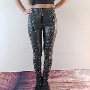 Goth black leather leggings online
