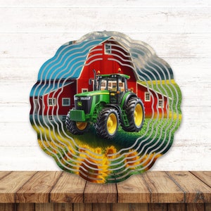 10 inch. Tractor/Barn with Sunflowers physical and spinner