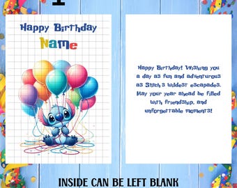 5x7 Custom/Personalized  Lilo and Stitch Happy Birthday greeting Card