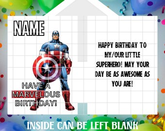 5x7 Personalized /Custom  Captain America Happy Birthday Greeting Card