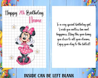 5x7 Custom/Personalized Minnie Mouse Happy Birthday Greeting Card