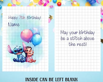5x7 Custom/Personalized Lilo and Stitch Happy Birthday Greeting Card