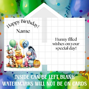 5x7 Custom /Personalized  Winnie the Pooh and Friends  Happy Birthday Greeting Card