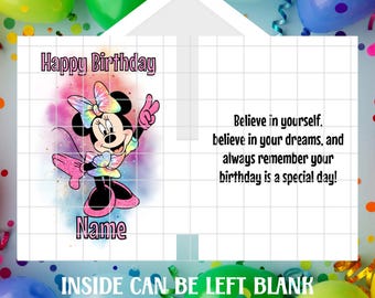 5x7 Personalized /Custom  Minnie Happy Birthday Greeting Card