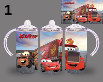 12oz. Custom/Personalized Cars Mater and Lightning McQueen Sippy Cup Tumbler