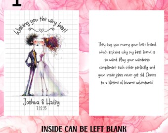 5x7 Custom/Personalized Whimsical Wedding Greeting Card Wishes