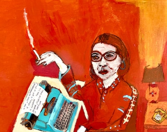 Joan Didion  jill emery folk art women writers contemporary art free us shipping