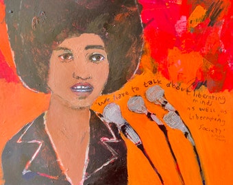 angela davis original art jill emery folk art feminist social justice free us shipping