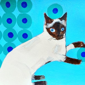 siamese cat seeing things  jill emery folk art cat painting free us shipping