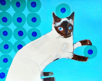 siamese cat seeing things  jill emery folk art cat painting free us shipping