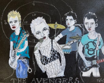 The Avengers jill emery punk rock folk art original painting free us shipping