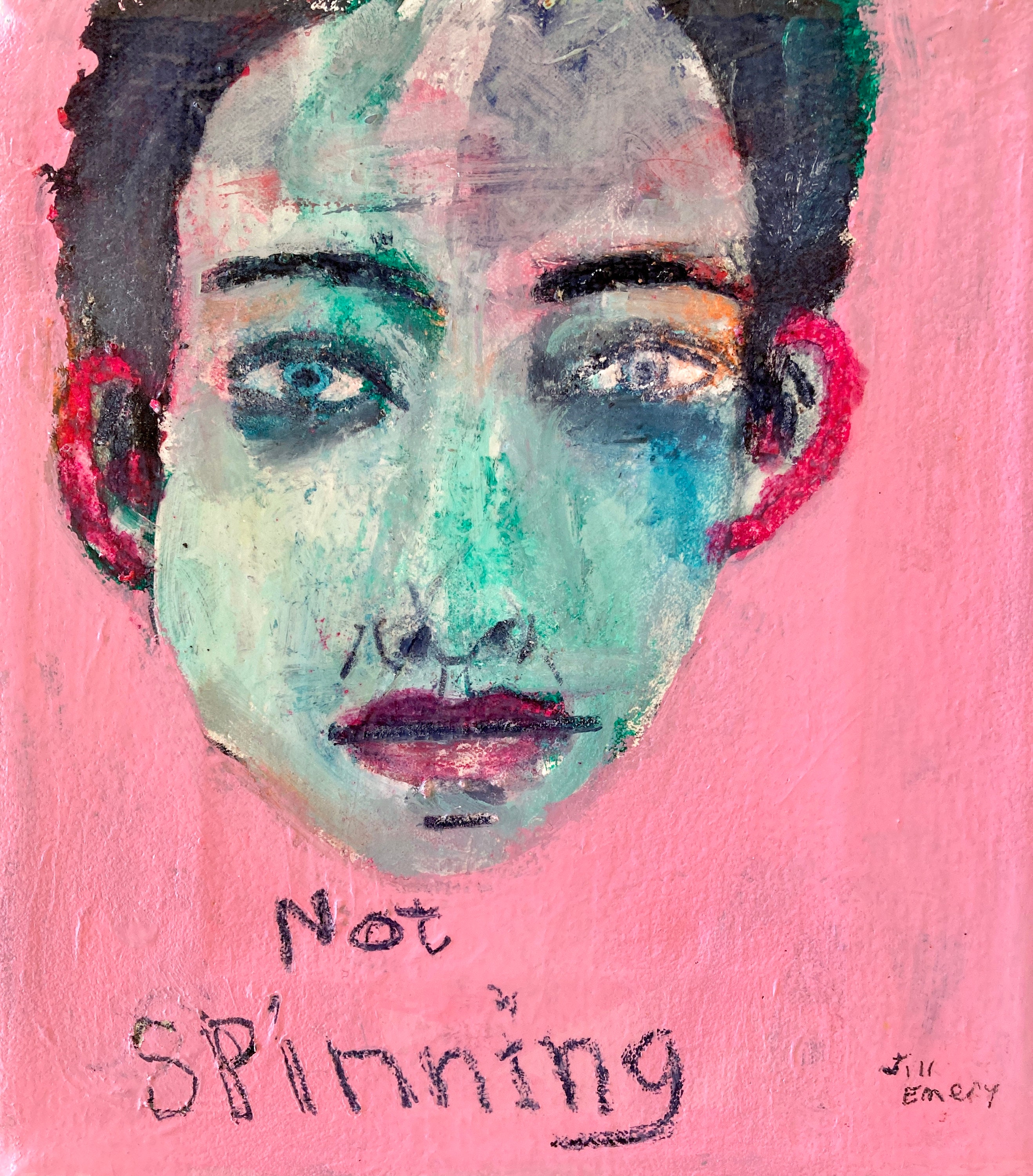 not spinning  jill emery folk art expressionism contemporary art original portrait free us shipping