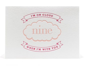 Letterpress Anniversary Card, Love Card, Valentine Letterpress Card, I Love You, Cloud Nine, Happy, Engagement Card