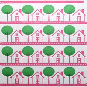 Letterpress Print, Letterpress Decor, Wall Art Letterpress, Housewarming, Trees, New Home, Neighborhood, Green, Pink image 2